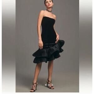 Anthropologie Womens Strapless Ruffle Hem Dress Black Size US 12 NWT